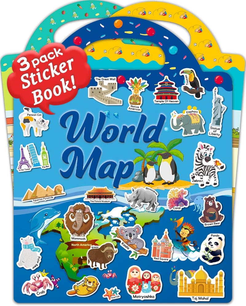Benresive Reusable Sticker Books for Toddlers, 3 Sets Travel Stickers for Kids, Toddler Sticker Book, Crafts Activities for Toddlers, 3 and Up Birthday Gifts Travel Toys - Image 1